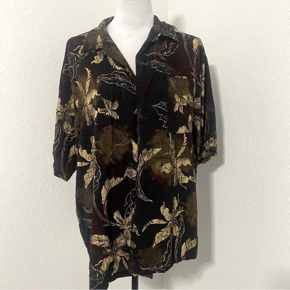 ISLAND BLUE MENS HAWAIIAN BLACK BROWN SHORT SLEEVE SHIRT XL 100% RAYON - Picture 1 of 7